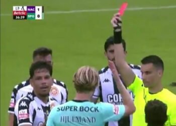 O lance que deu na expulsão do jogador do Nacional contra o Sporting