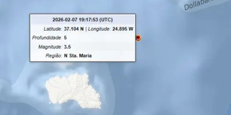 Sismo de magnitude 3,5 registado ao largo da ilha de Santa Maria, nos Açores